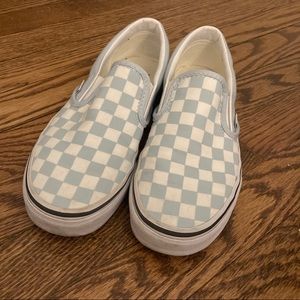 Vans Baby Blue Checkerboard Slip Ons